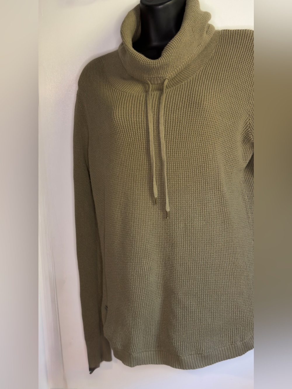 Lauren Ralph Lauren cowl neck sweater forest green waffle knit texture - Picture 8 of 13